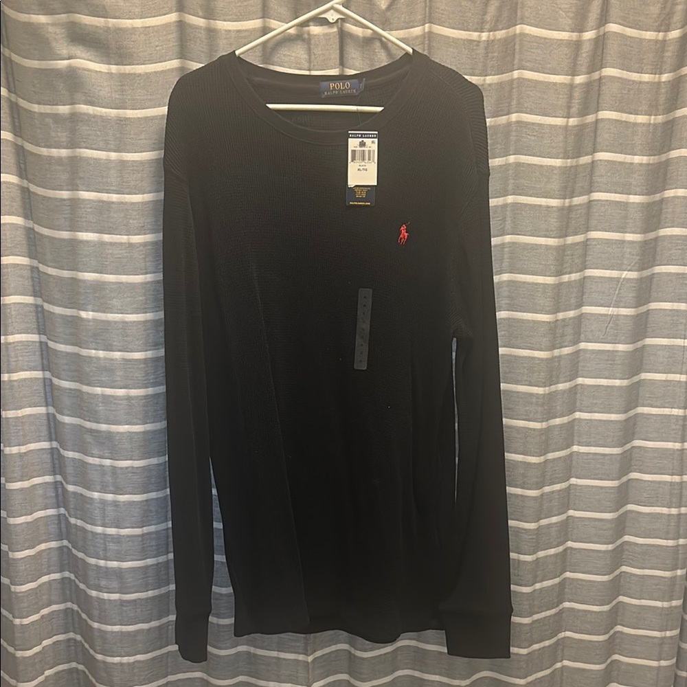 Men’s waffle knit long sleeve Polo by Ralph Lauren Black Long Sleeve Tee NWT